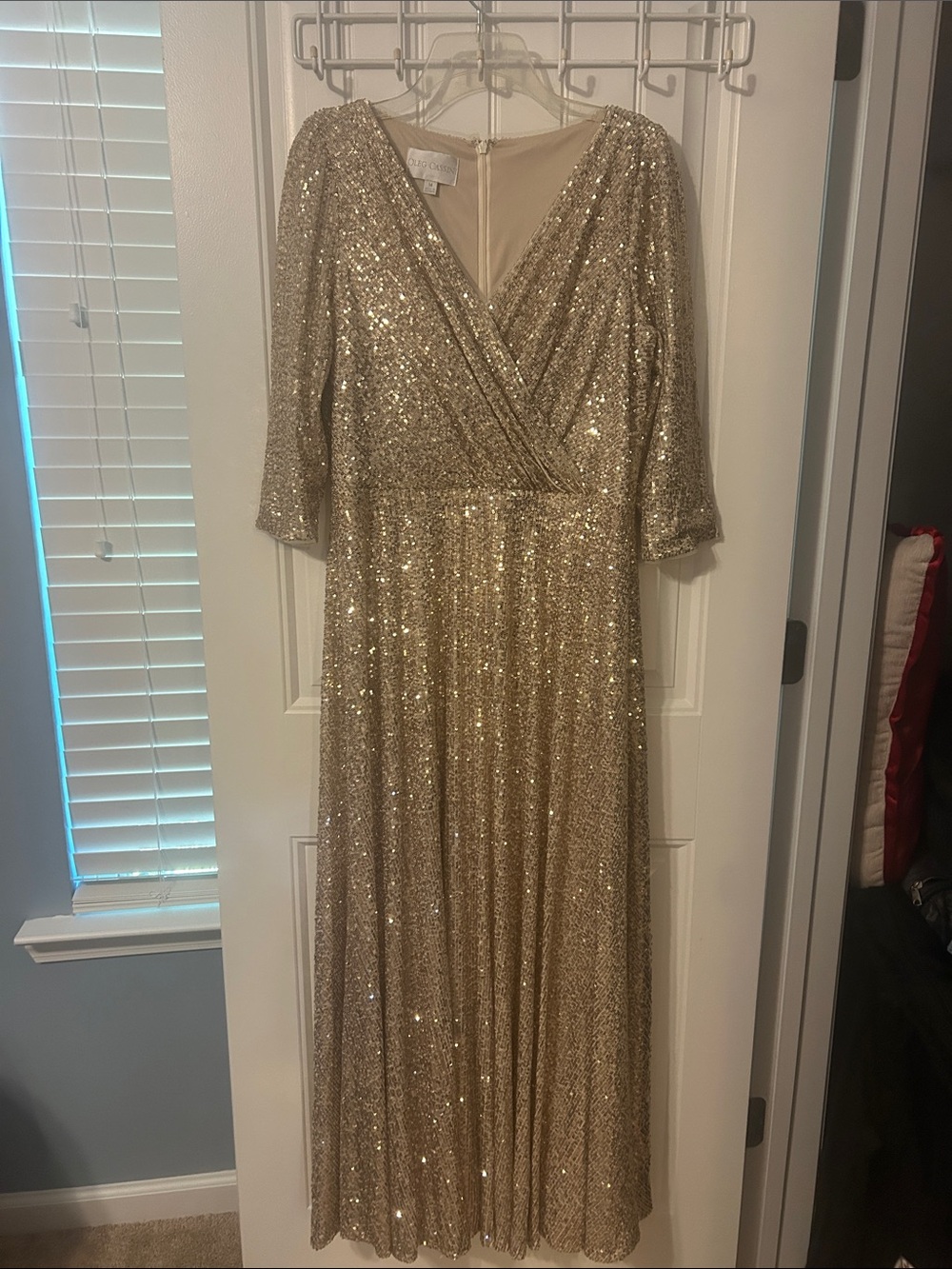 Oleg Cassini Champagne Sequin Evening Dress
